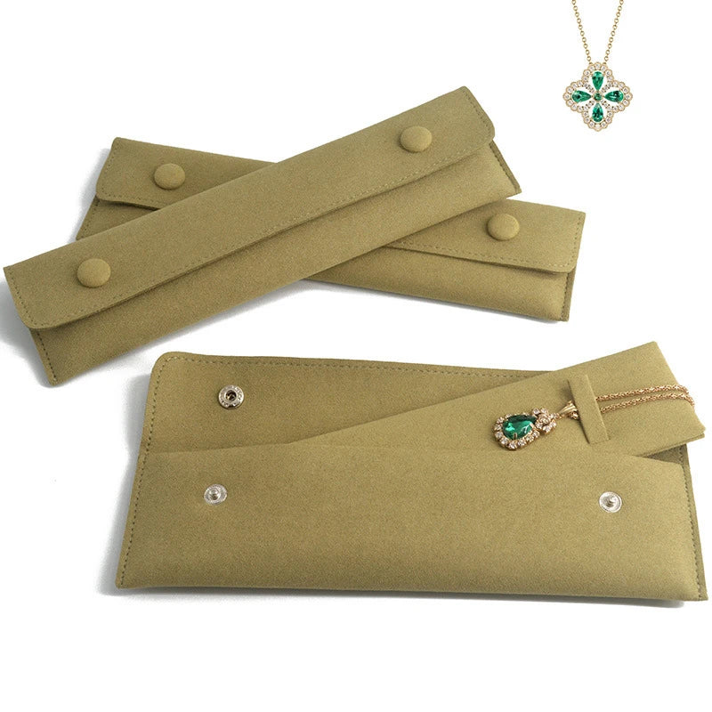 Creative Grass Green Necklace Storage Bag Microfiber Portable Bracelet Snap Collection Bag Jewelry Storage Bag