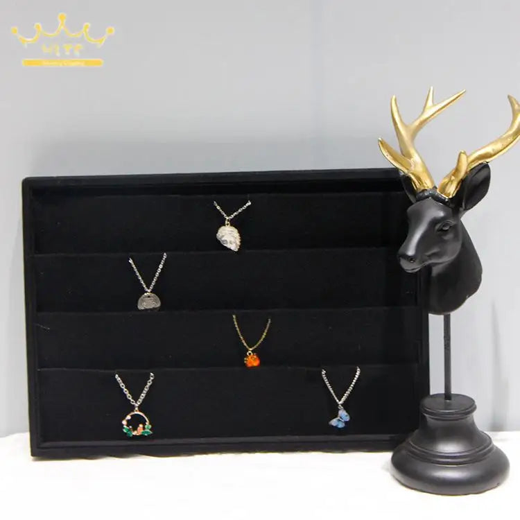 Black Velvet Ring Necklace Display Tray Earring Jade Pendant Storage Plate Large Size Rings Jewelry Organizer Box 35*24Cm