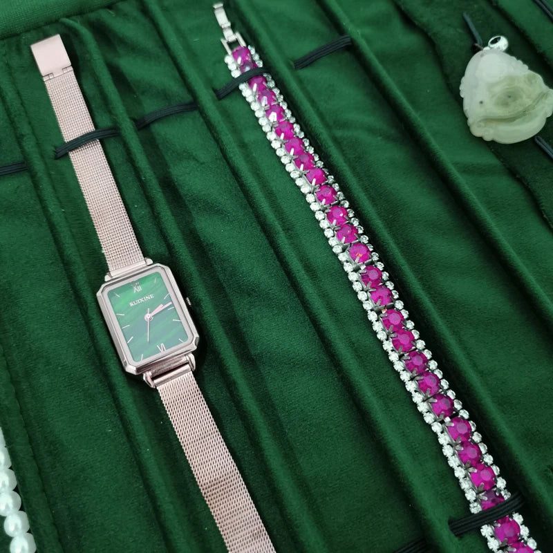 Dark Green Jewelry Velvet Bag Exhibitor Set Jewelry Storage Case Wrist Watch Necklace Display Holder Rings Pendants Packaging