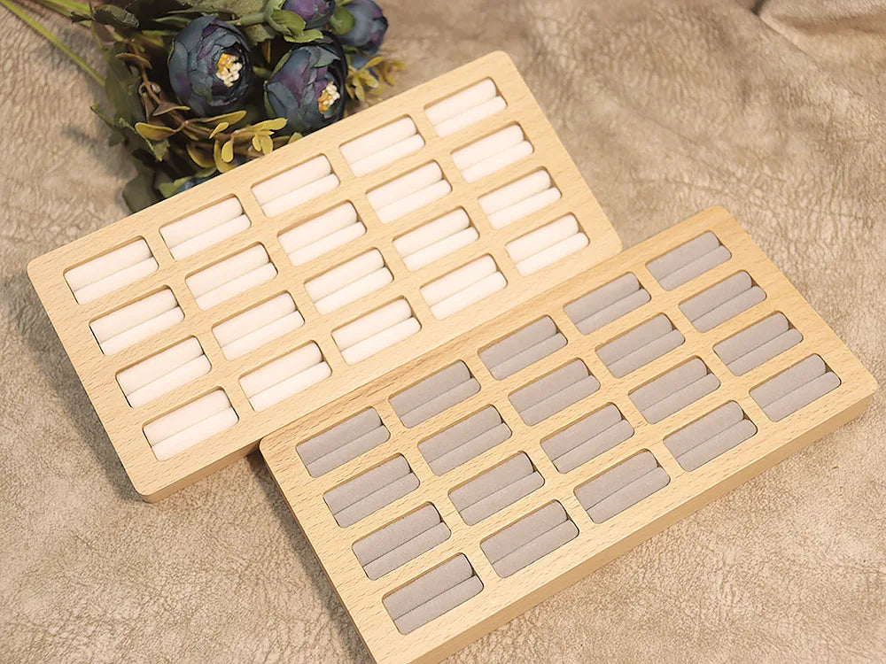High-Capacity 20/30/42 Slots Ring Display Tray Wood Ring Ear Studs Storage Packaging Case Jewelry Exhibitors Dipslay Props