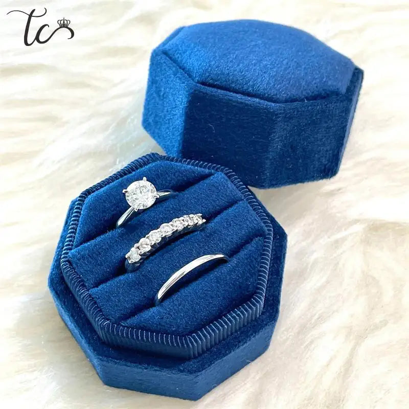 Creative Octagonal Ring Box High Quality Velvet Couple 1/2/3 Slot Ring Organizer Wedding Commemorative Gift Packaging Box