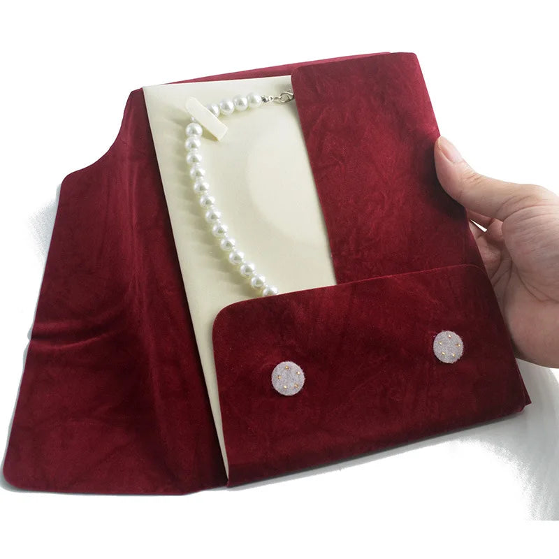 Pearl Necklace Storage Bag Holder Wine Red Double-Sided Textured Fabric Pouch Exhibiting Travel Jewelry Collection Display Bag