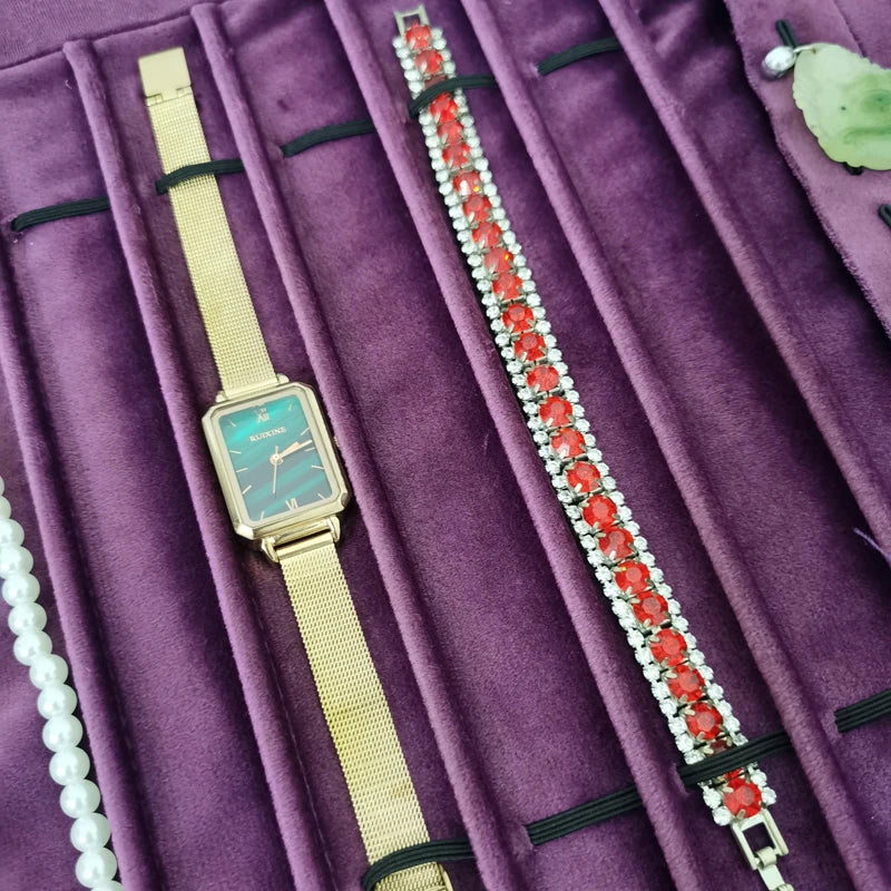 Purple Velvet Lengthening Set Jewelry Roll Bag Pearl Necklace Rings Storage Pouch Watch Bracelet Organizer Jewelry Bags 74*24Cm