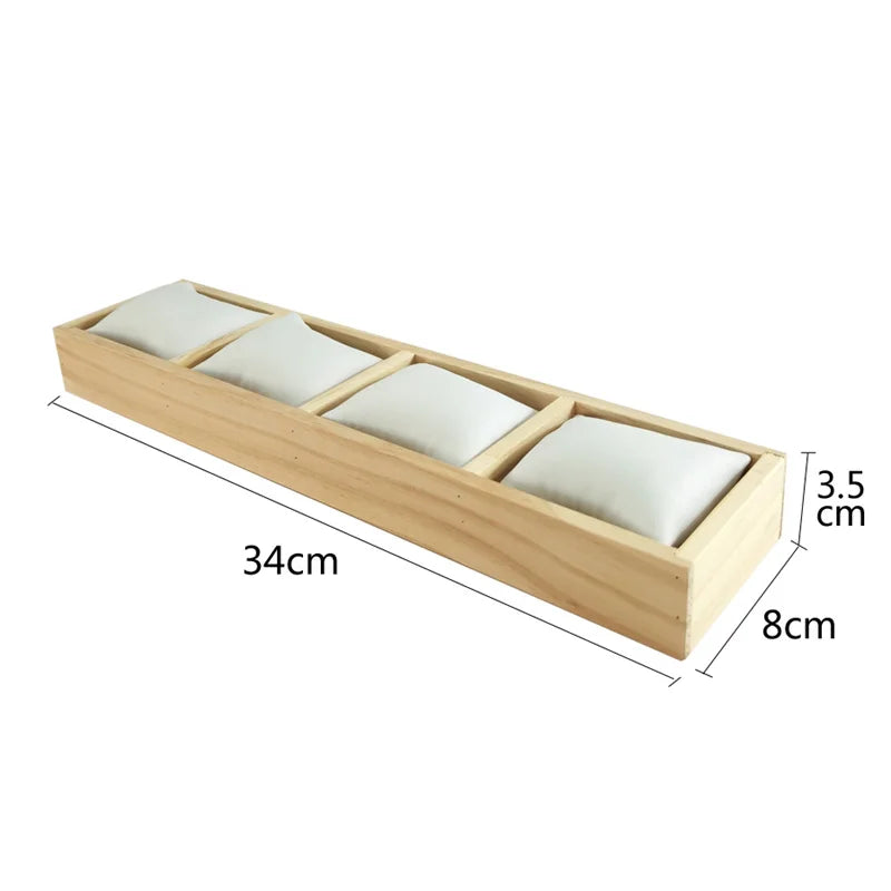 4-Grid Watch Bracelet Display Tray with Small Pillows Wooden Jewelry Storage Trays Organizer Watch Bangle Holder