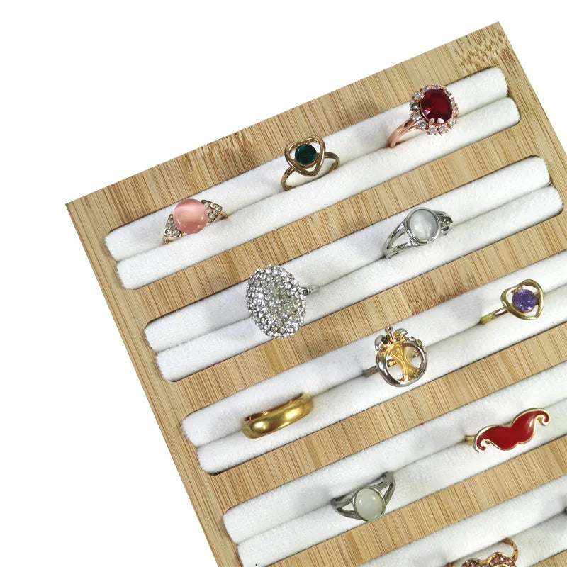 Natural Wood Square Earrings Rings Display Tray Jewelry Storage Plate Store Exhibitors Counter Showcase Props