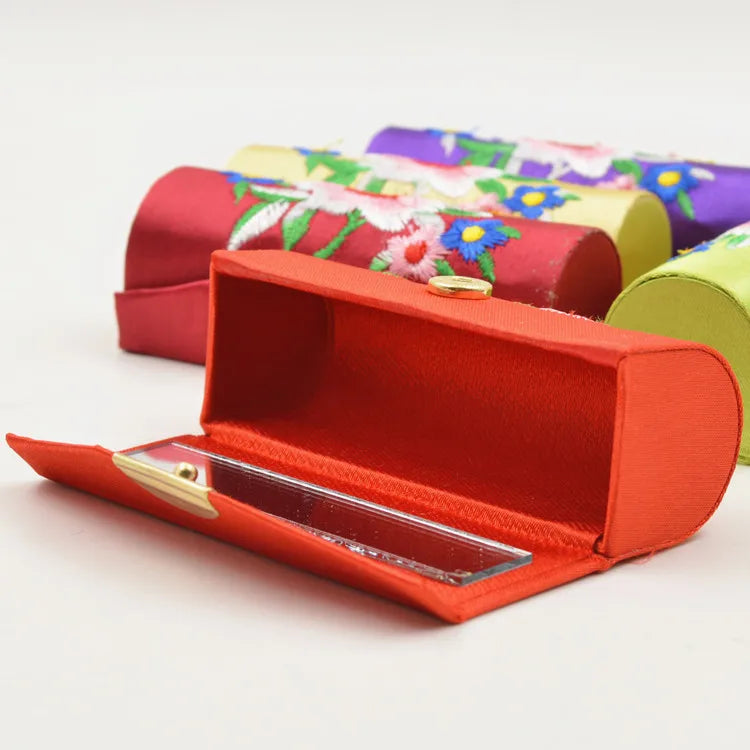 Lipstick Carry Case Classical Style Traditional Embroidery Container Jewelry Box Lipstick Storage Holder