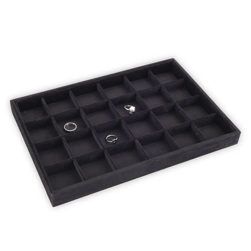 Black Velvet Ring Necklace Display Tray Earring Jade Pendant Storage Plate Large Size Rings Jewelry Organizer Box 35*24Cm