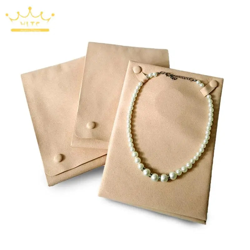 Microfiber Jewelry Display Pouch Pearl Neckalce Organizer Chain Storage Bag for Exhibition Green Blue Brown Available