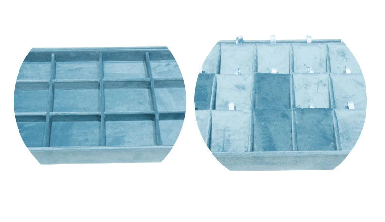 Light Blue Velvet Rings Bracelet Necklace Holder Earrings Pendant Storage Tray Jewelry Organizer Case 35*24Cm