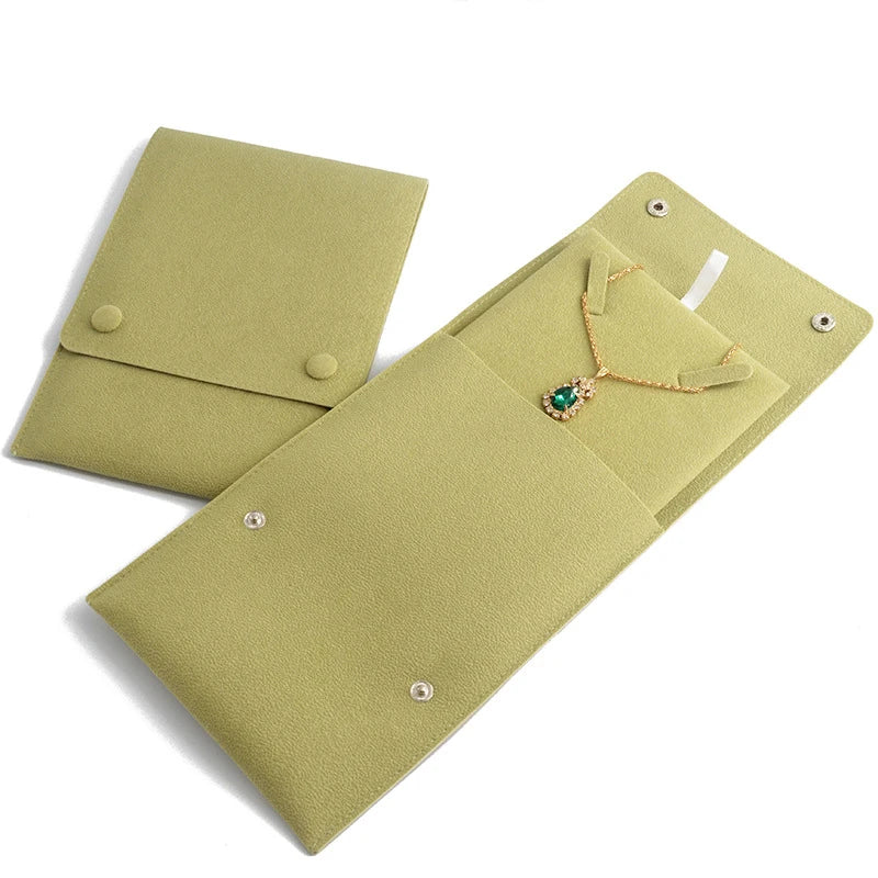 New High-End Microfiber Jewelry Necklace Bag Pearl Storage Bag Portable Jewelry Roll Pendant Bag Snap Bag