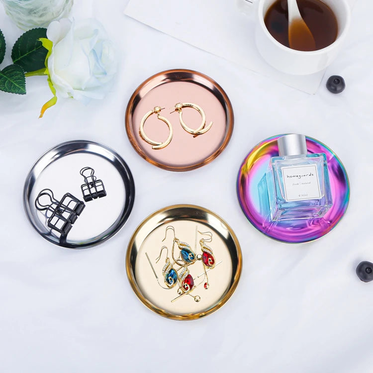 Stainless Steel Round Jewelry Display Tray Desktop Cosmetics Storage Tray Jewelry Photo Prop Tray