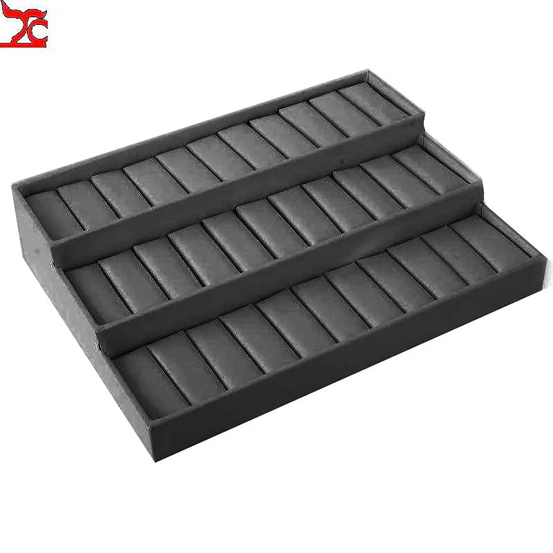 High Grade Pu White Display Plate Watch Bracelet Ring Gray Velvet Tray Black Watch Display Frame Organizer Earring Storage