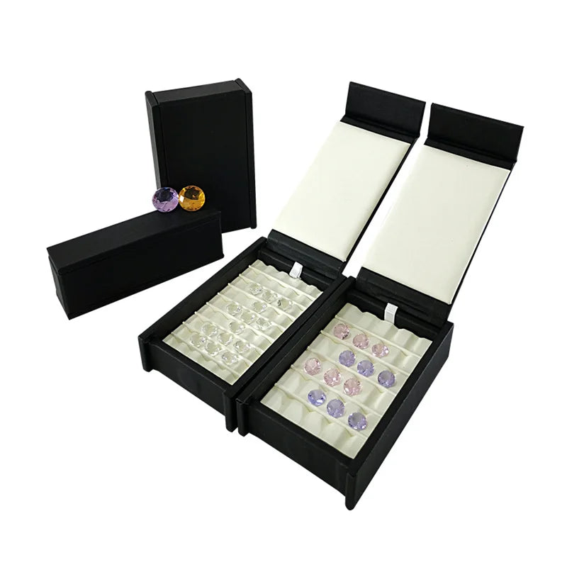 Jewelry Gem Stone Display Holder Loose Diamond Storage Case V Groove Jar Gemstone Size Selecting Tray White Leather