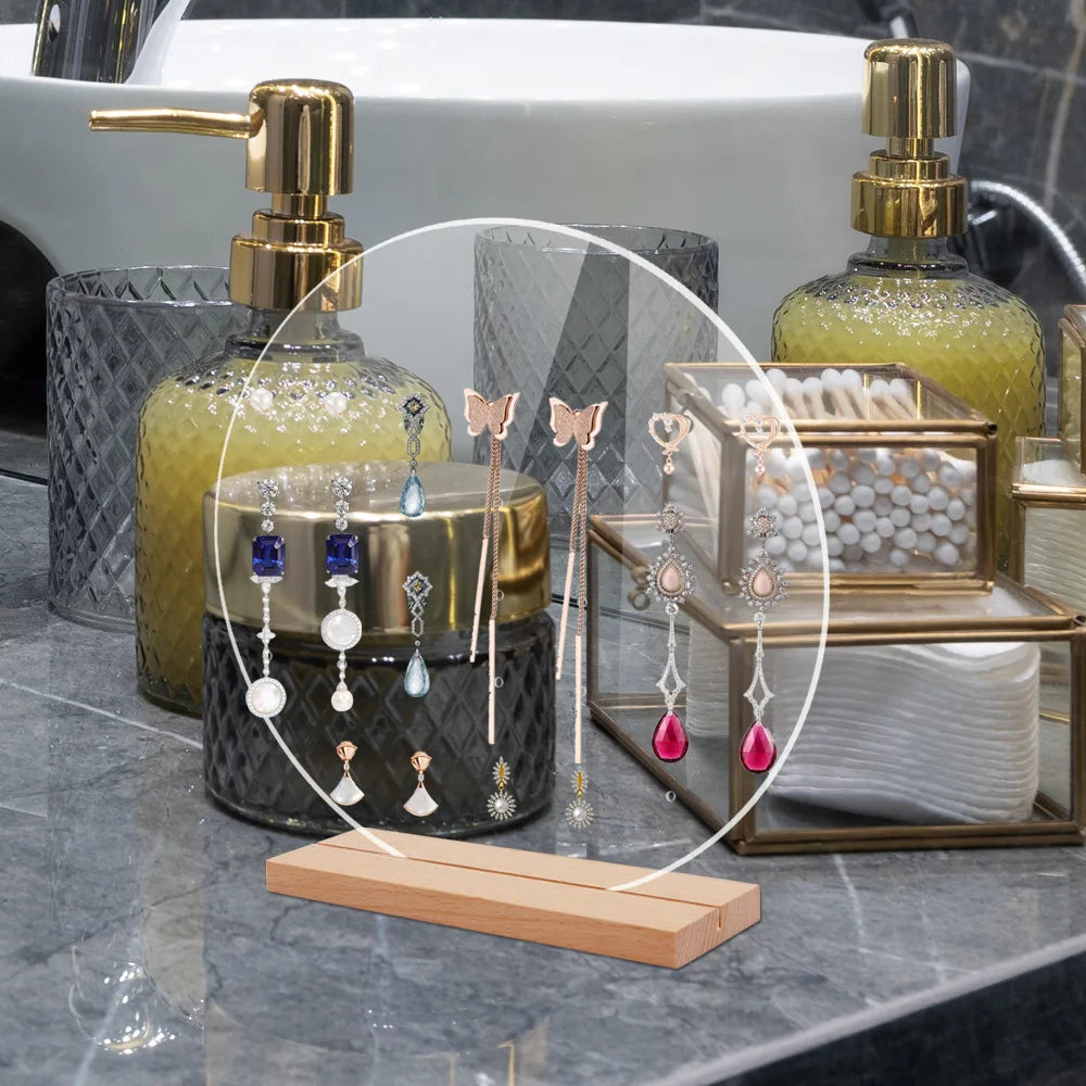 Acrylic Earrings Organizer Ear Studs Display Rack Arch Show with Wooden Bases Personal Dressing Table Jewelry Storage Rack