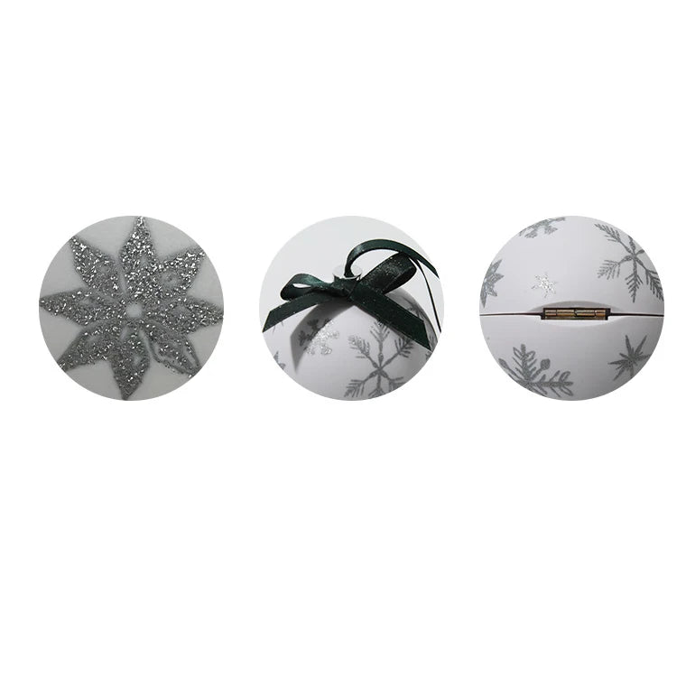 Christmas Ball Shaped Jewelry Box with Snowflake Pattern Surprise Gift Packaging Box Propose Ring Pendant Storage Hoder