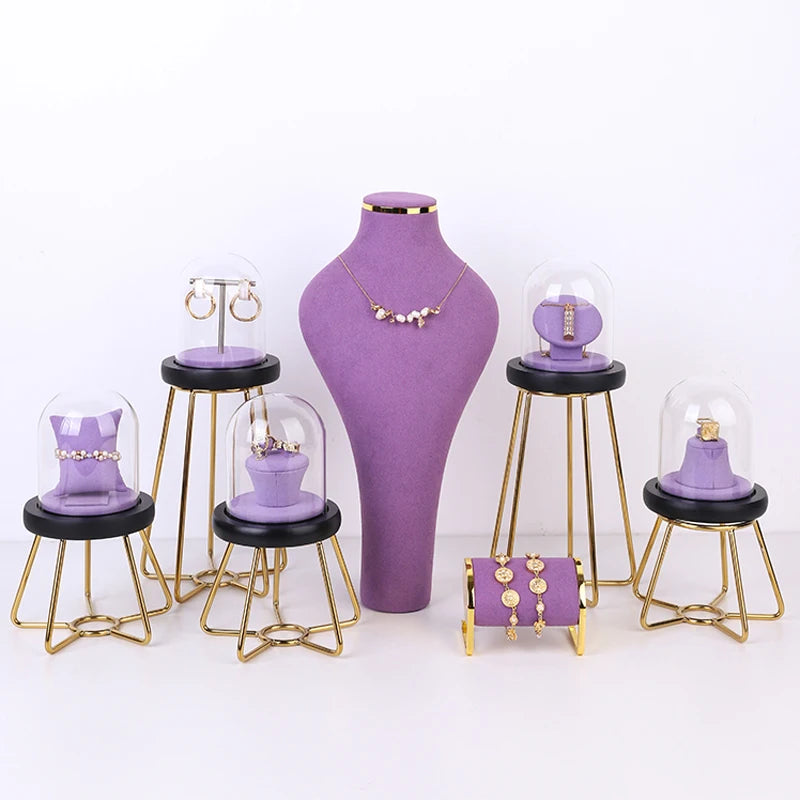 Purple with Dust and Oxidation Proof Glass Cover Jewelry Display Rack Window Ring Earrings Pendant Display Props