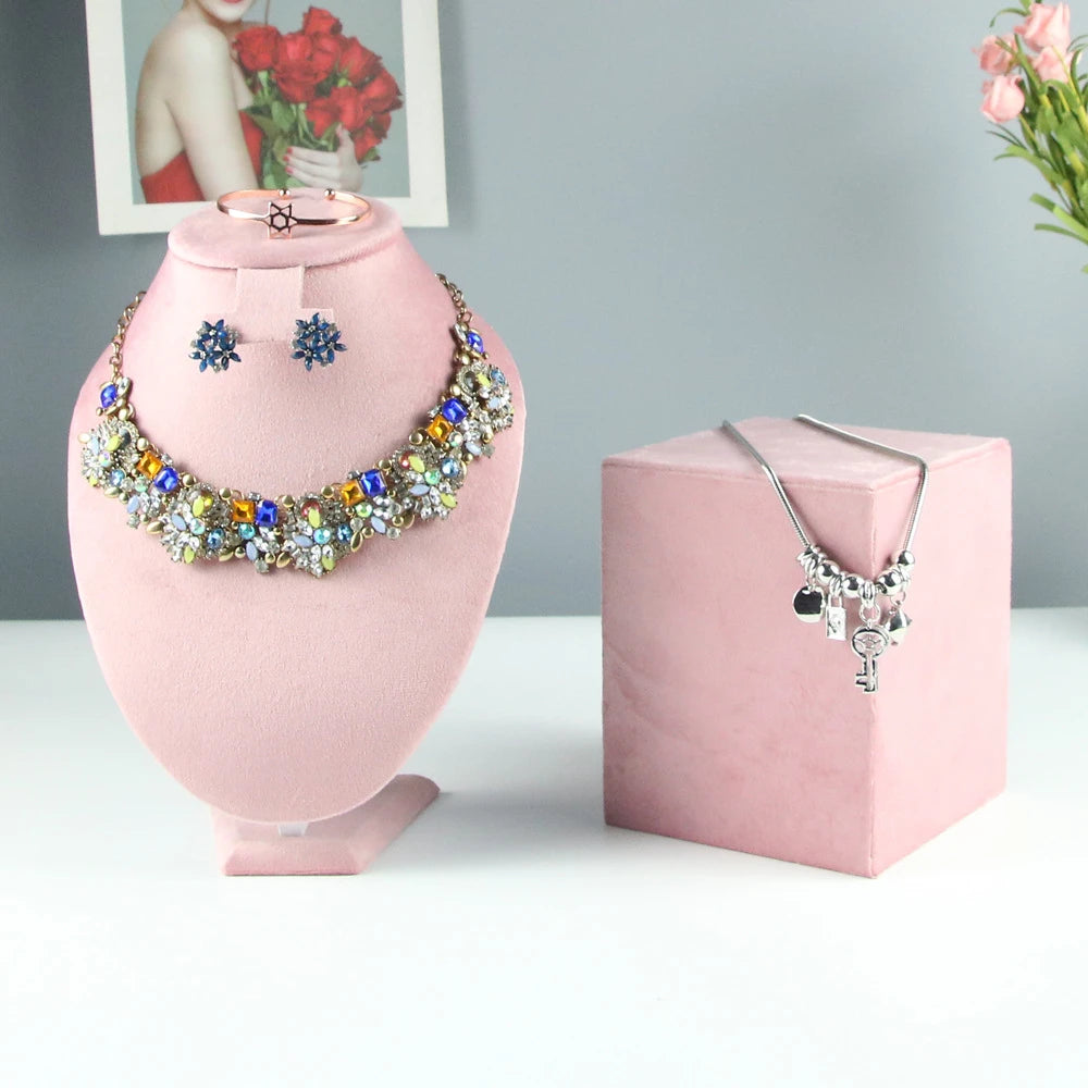 Jewelry Organizer Earring Necklace Display Stand Quality Pink Velvet Ring Tray Pendant Storage Plate Watch Bracelet Holder
