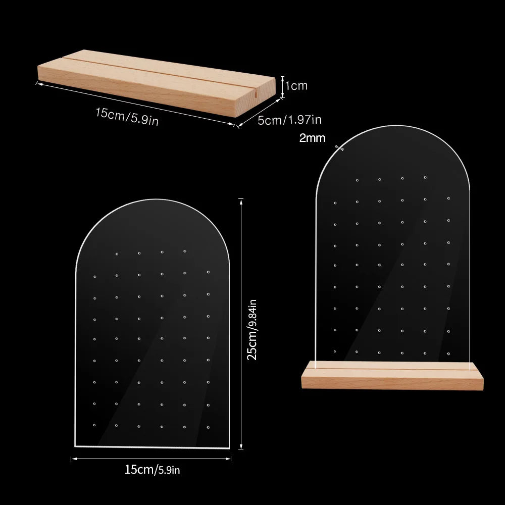 Acrylic Earrings Organizer Ear Studs Display Rack Arch Show with Wooden Bases Personal Dressing Table Jewelry Storage Rack