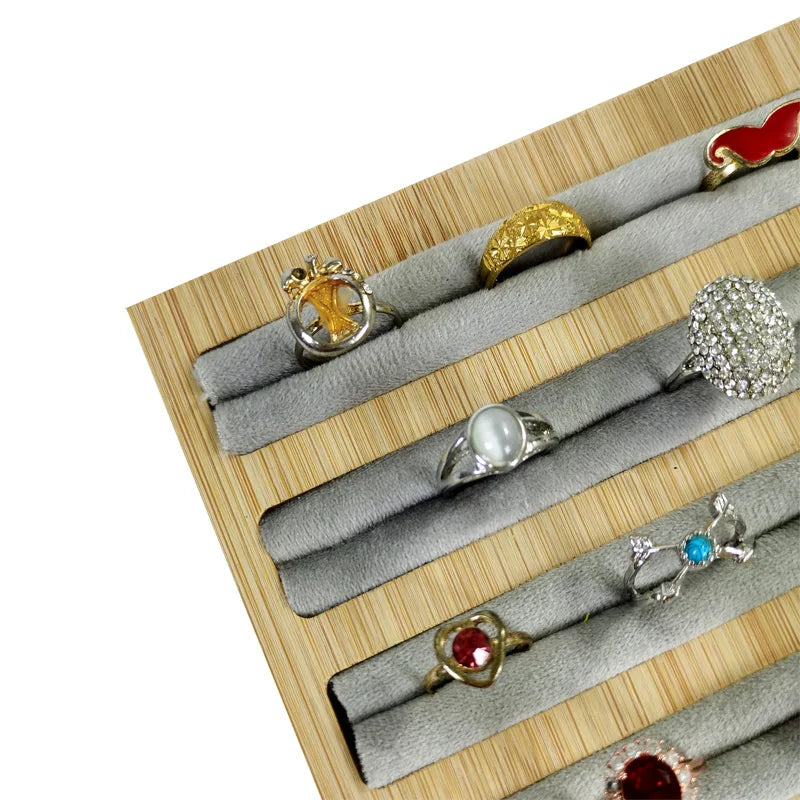 Natural Wood Square Earrings Rings Display Tray Jewelry Storage Plate Store Exhibitors Counter Showcase Props