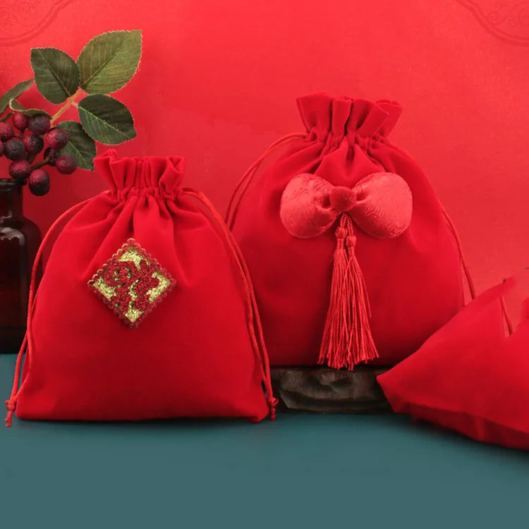 Red Velvet Jewelry Gift Bags High-Capacity Christmas Apple Packaging Bags Halloween Children's Chocolate Candy Organizer Pouch