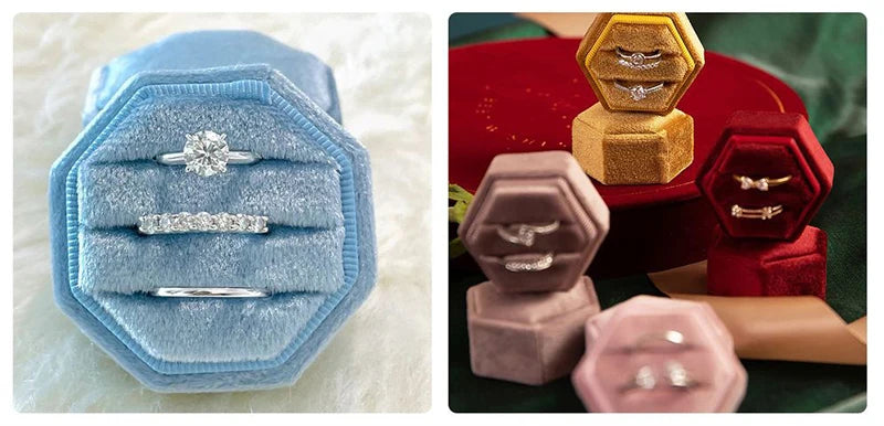 Creative Octagonal Ring Box High Quality Velvet Couple 1/2/3 Slot Ring Organizer Wedding Commemorative Gift Packaging Box