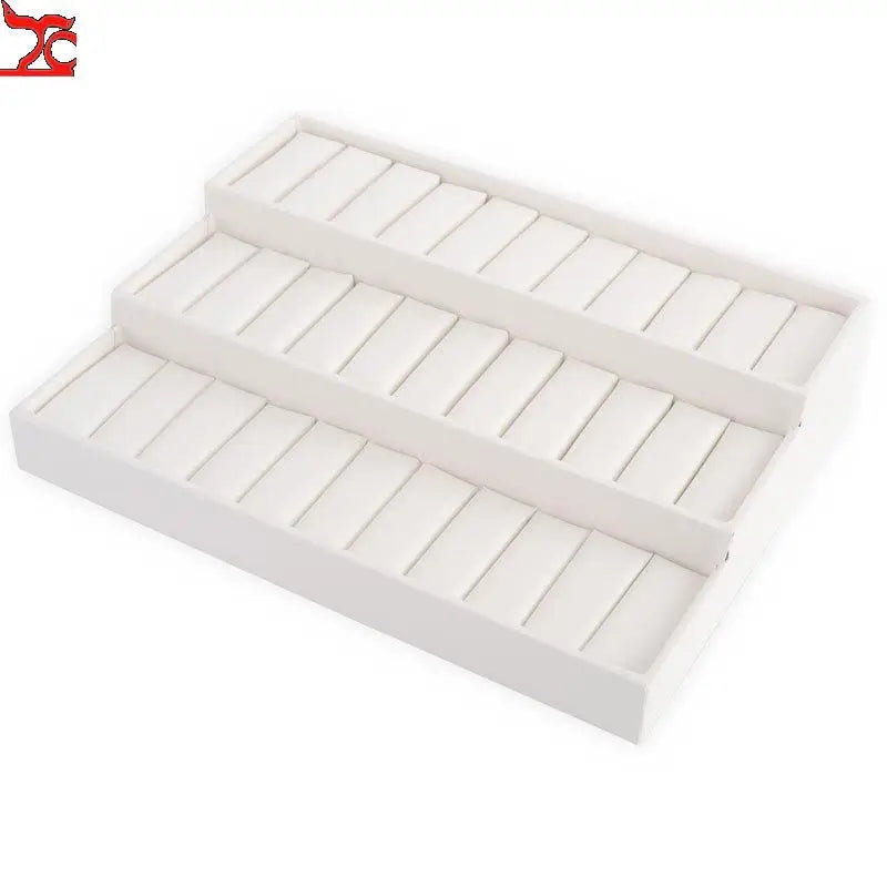 High Grade Pu White Display Plate Watch Bracelet Ring Gray Velvet Tray Black Watch Display Frame Organizer Earring Storage