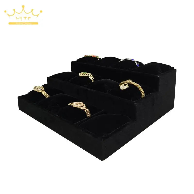 3-Layer Ladder Watch Display Tray with Pillows 12 Girds Bracelet Holder Pretty Rose Red Jewelry Trays Jade Bracelet Organizer