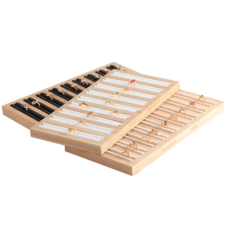 Natural Wood Square Earrings Rings Display Tray Jewelry Storage Plate Store Exhibitors Counter Showcase Props