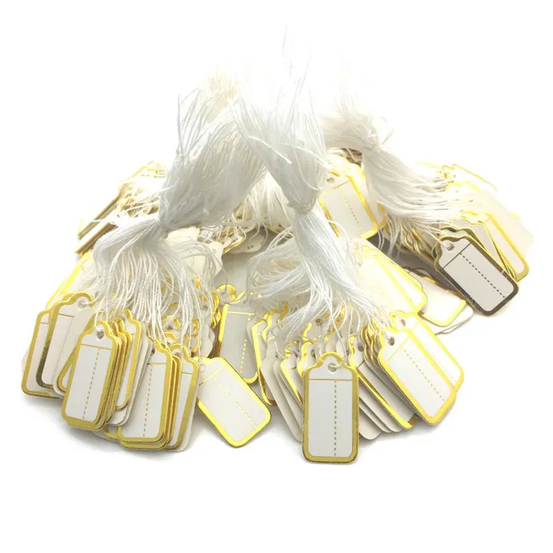 500 Pcs Jewelry Strung Pricing Price Tags with String Silver Merchandise Cloth Label Price Label
