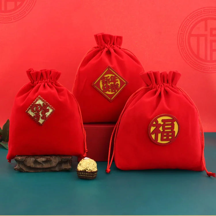 Red Velvet Jewelry Gift Bags High-Capacity Christmas Apple Packaging Bags Halloween Children's Chocolate Candy Organizer Pouch