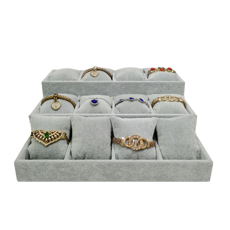 3-Layer Ladder Watch Display Tray with Pillows 12 Girds Bracelet Holder Pretty Rose Red Jewelry Trays Jade Bracelet Organizer