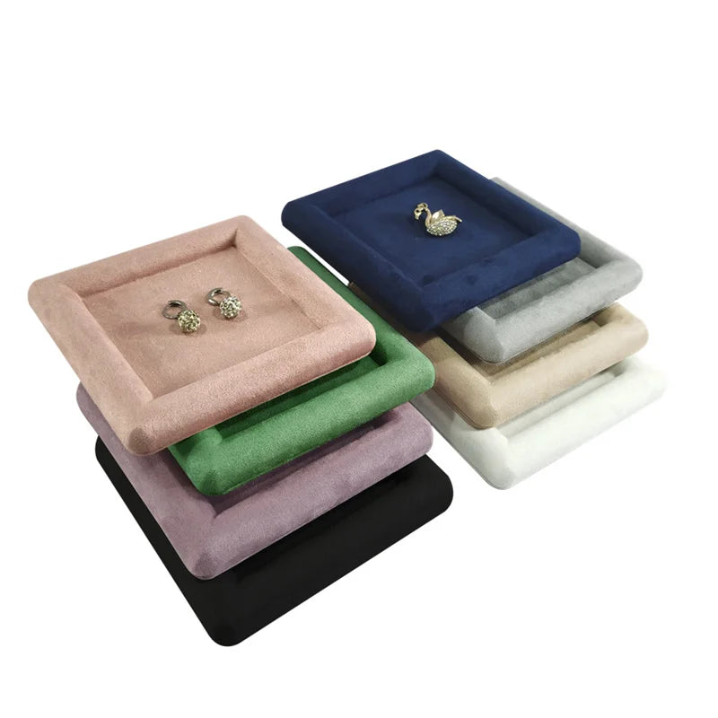 Colorful Fabric Tray High Quality Earrings Rings Organizer Jewelry Necklace Watch Storage Trays 12*12Cm and 12*20Cm