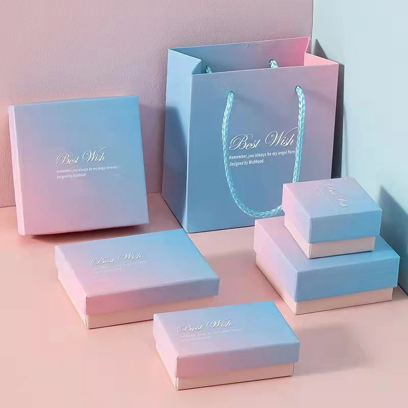 Pink Blue Jewelry Boxes Ring Earrings Gift Box Jewelry Organizers Gradient Storage Case Necklace Bracelet Packing Box Tote Bag