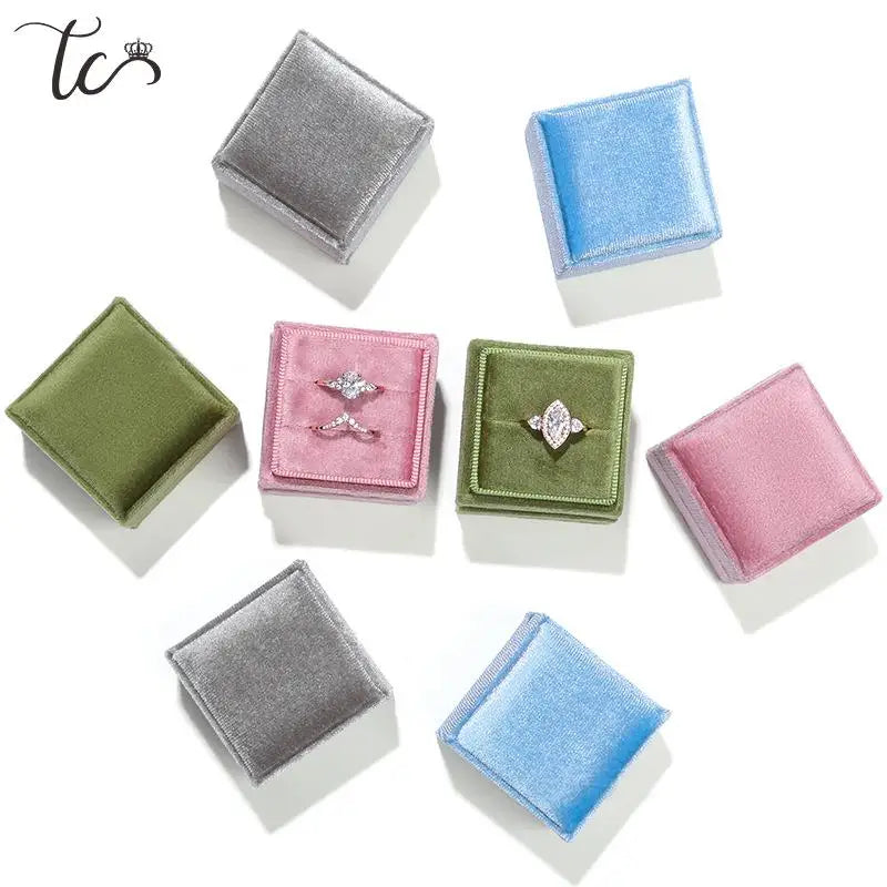 New Velvet Square Jewelry Box Earrings Single and Double Ring Box Wedding Proposal Gift Box