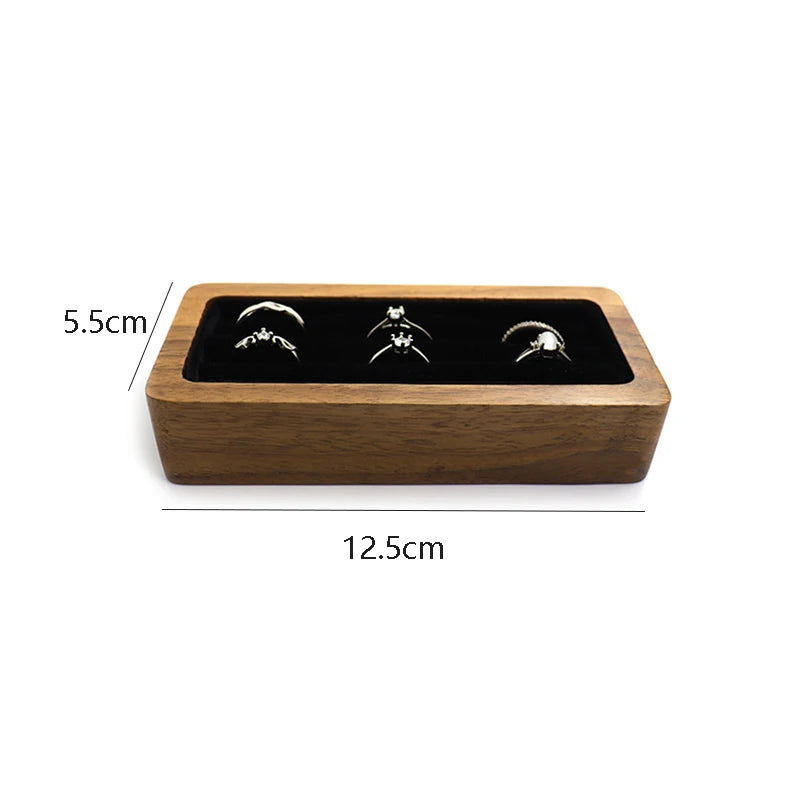 Black Walnut Rings Tray Ring Ear Stud Storage Box Rectangle Earrings Organizer Jewelry Display Tray 12.5*5.5Cm