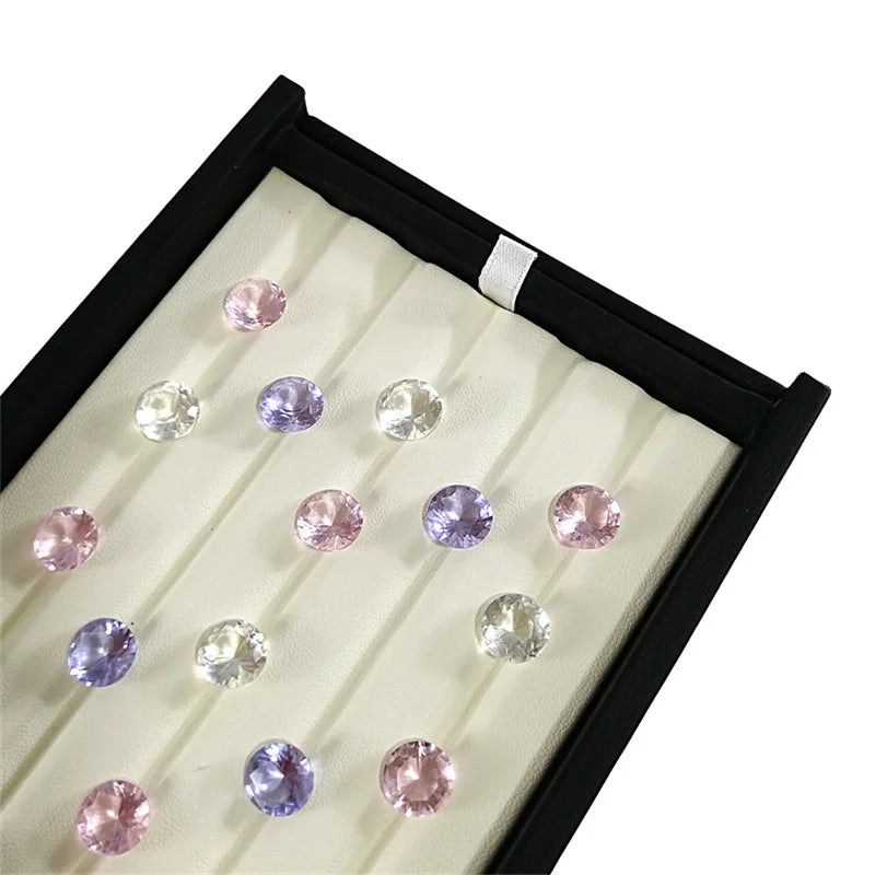 Jewelry Gem Stone Display Holder Loose Diamond Storage Case V Groove Jar Gemstone Size Selecting Tray White Leather