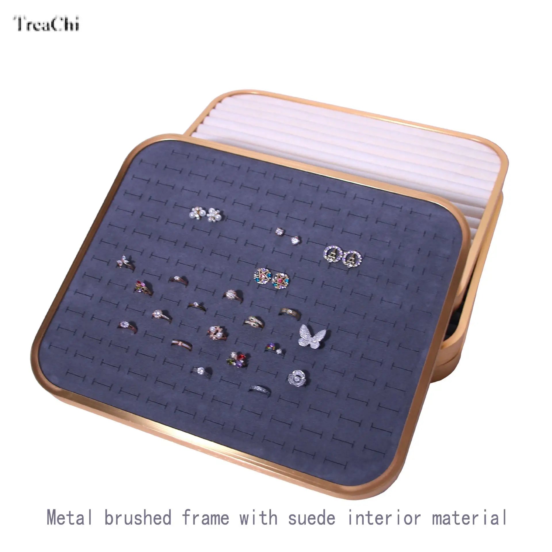 High End Metal Framed Jewelry Plate Rectangular Ring Earring Tray Circular Thin Bracelet Jewelry Display Storage Board Counter