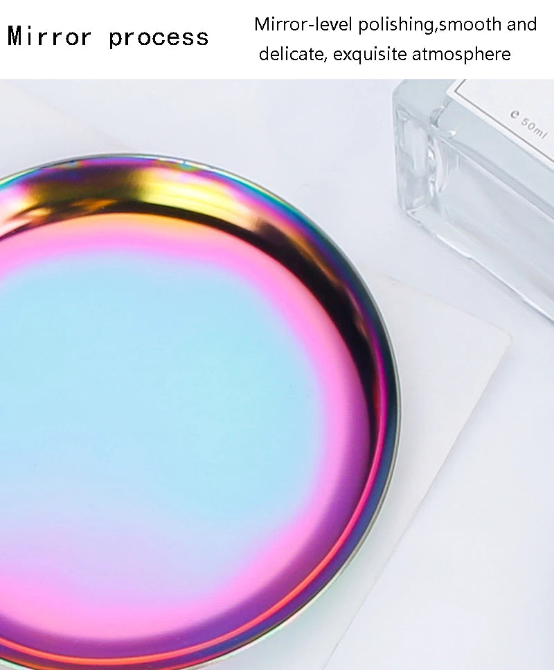Stainless Steel Round Jewelry Display Tray Desktop Cosmetics Storage Tray Jewelry Photo Prop Tray