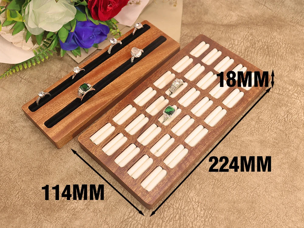 High-Capacity 20/30/42 Slots Ring Display Tray Wood Ring Ear Studs Storage Packaging Case Jewelry Exhibitors Dipslay Props