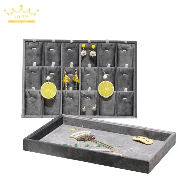 Dark Gray Velvet Tray for Jewelry Ring Bracelet Necklace Storage Organizer Earrings Pendant Holder Jewelry Packaging Trays