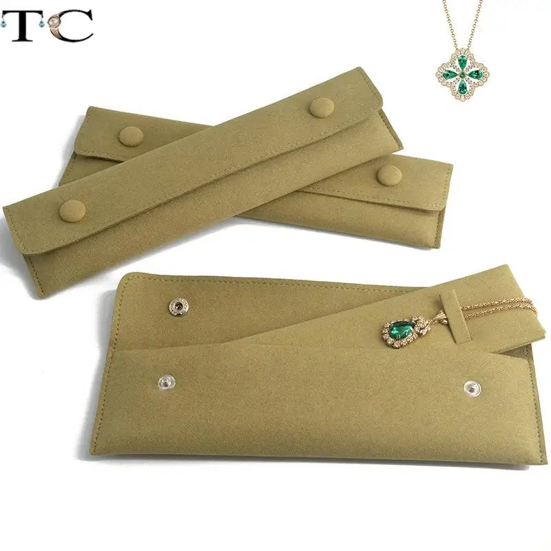 Creative Grass Green Necklace Storage Bag Microfiber Portable Bracelet Snap Collection Bag Jewelry Storage Bag
