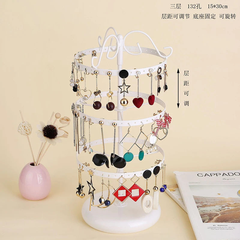 Creative Iron Art Earring Holder Rotatable Spacing Adjustable Jewelry Display Shelf Earring Decorative Frame 3/4/5Layer