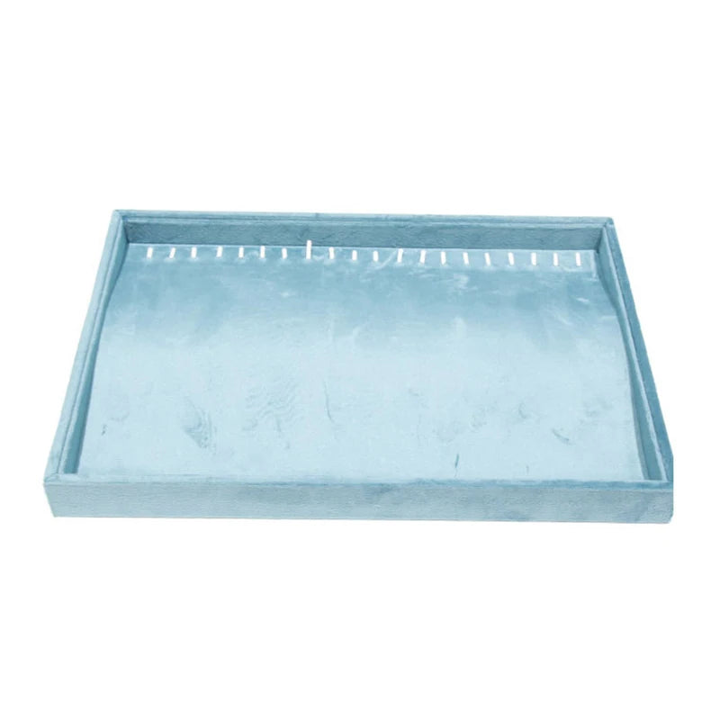 Light Blue Velvet Rings Bracelet Necklace Holder Earrings Pendant Storage Tray Jewelry Organizer Case 35*24Cm