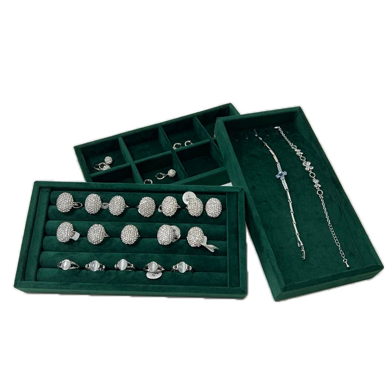 Dark Green Tray for Jewelry Ring Bracelet Display Tray Jewelry Demonstration Watch Organizer Earring Cuff-Link Storage Case