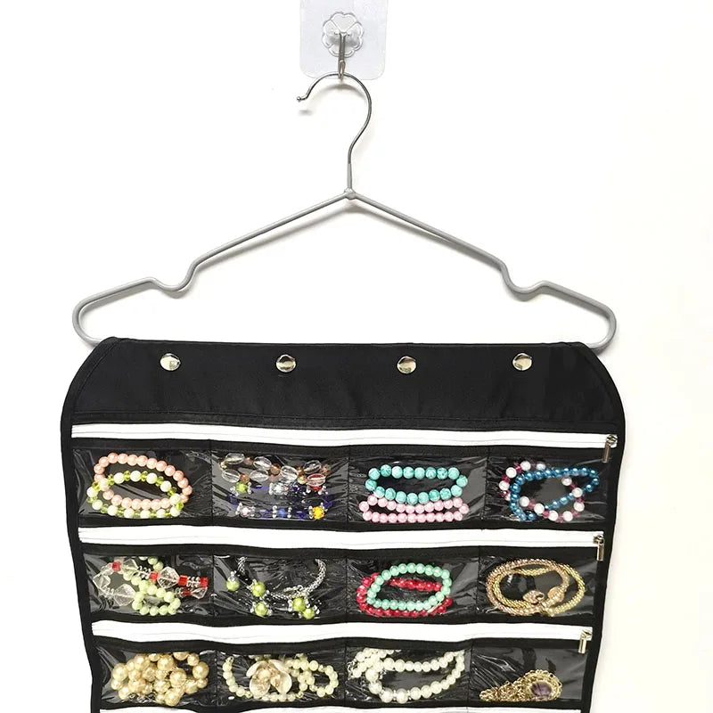 Hanging Double-Sided Zipper Jewelry Storage Bag Small Jewelry Storage Pouch Earring Necklace Hairpin Holder 56 Girds Hanging Bag