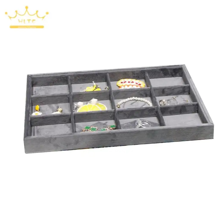 Dark Gray Velvet Tray for Jewelry Ring Bracelet Necklace Storage Organizer Earrings Pendant Holder Jewelry Packaging Trays
