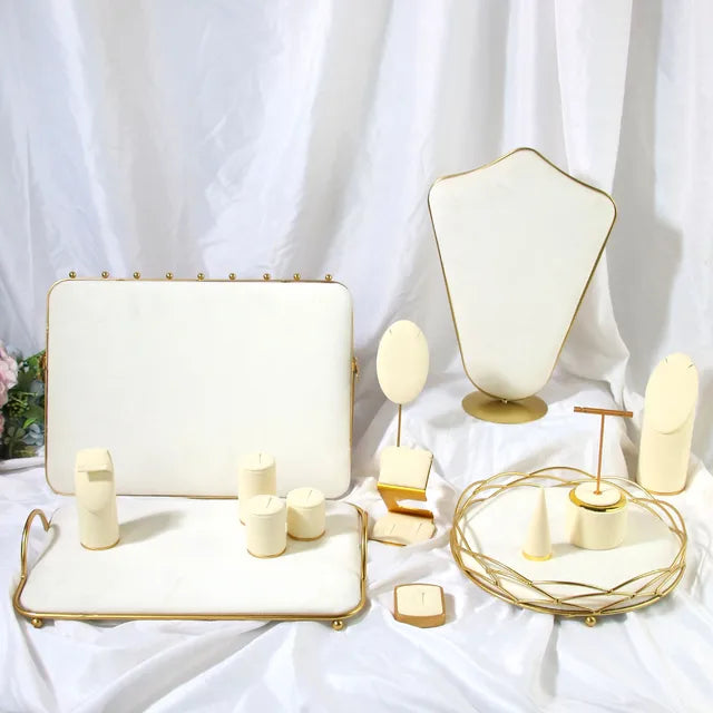 Creative Combination with Jewelry Display Case Metal Beige Suede Rack Ring Necklace Bracelet Pendant Shooting Counter Props