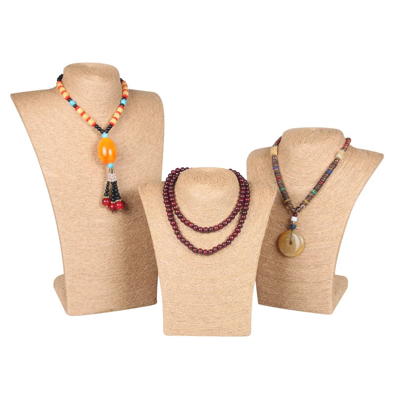 Hemp Rope Necklace Display Stand Holder Nice New Design Necklace Hanger High Quality Jewelry Display Bust Model Rack