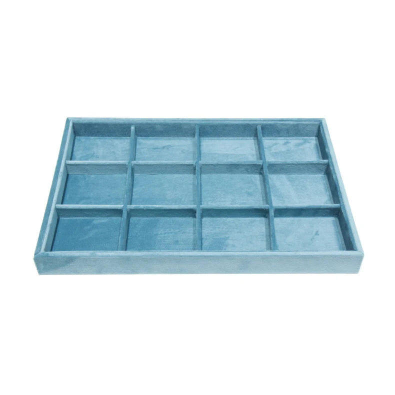 Light Blue Velvet Rings Bracelet Necklace Holder Earrings Pendant Storage Tray Jewelry Organizer Case 35*24Cm