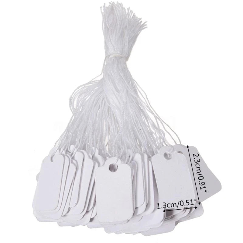 500 Pcs Jewelry Strung Pricing Price Tags with String Silver Merchandise Cloth Label Price Label
